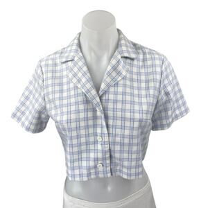 Brandy Melville Women's Blue White Plaid Short Sleeve Shirt Crop Top Size S